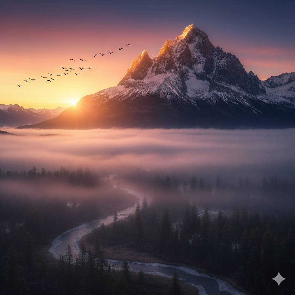 Mountain with birds image
